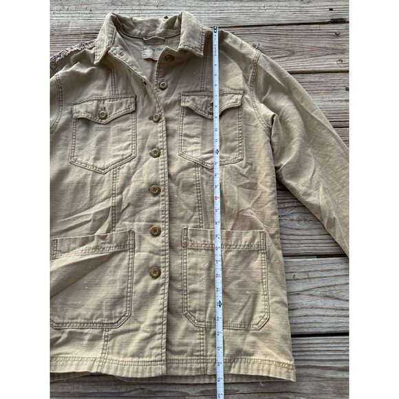 We the Free Swept Up Shirt Jacket Oversized Button Front Tan Multi Sz XS g2 - Picture 7 of 8